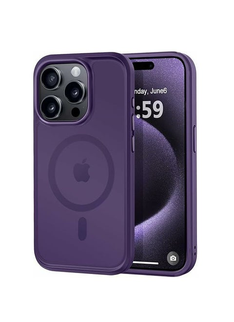 Matte Magnetic case for iPhone 15 Pro Max, High Grade Drop Protection with Shockproof Strip, Translucent Matte Back Phone Case (Dark Purple)