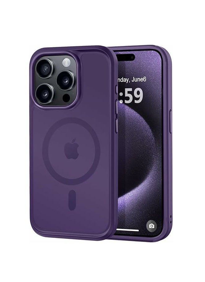 Denx Matte Magnetic case for iPhone 15 Pro Max, High Grade Drop Protection with Shockproof Strip, Translucent Matte Back Phone Case (Dark Purple)  - Image 1