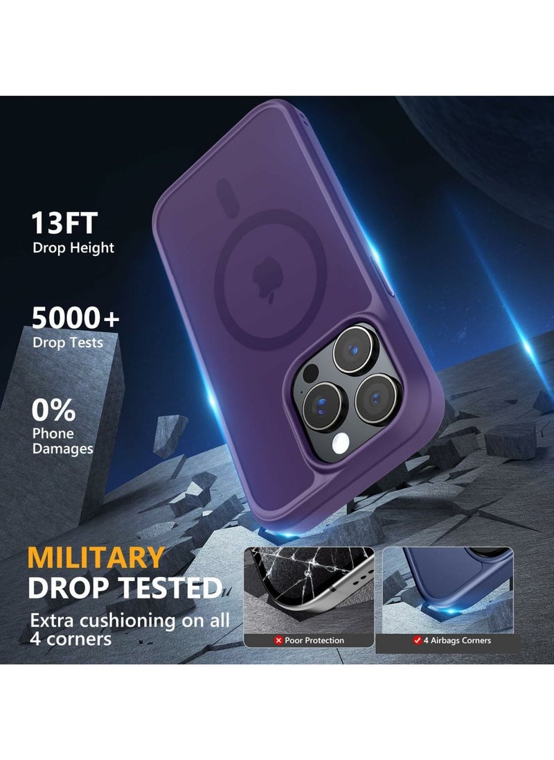 Denx Matte Magnetic case for iPhone 15 Pro Max, High Grade Drop Protection with Shockproof Strip, Translucent Matte Back Phone Case (Dark Purple)  - Image 3