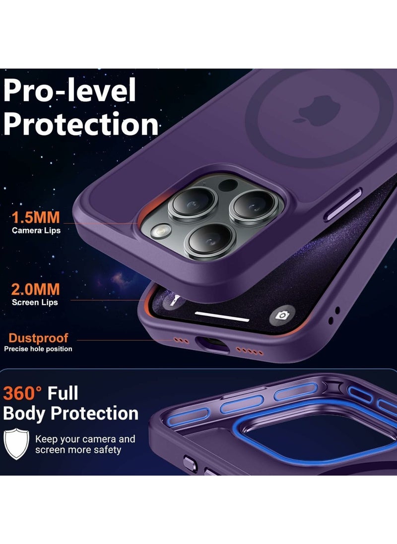 Denx Matte Magnetic case for iPhone 15 Pro Max, High Grade Drop Protection with Shockproof Strip, Translucent Matte Back Phone Case (Dark Purple)  - Image 4