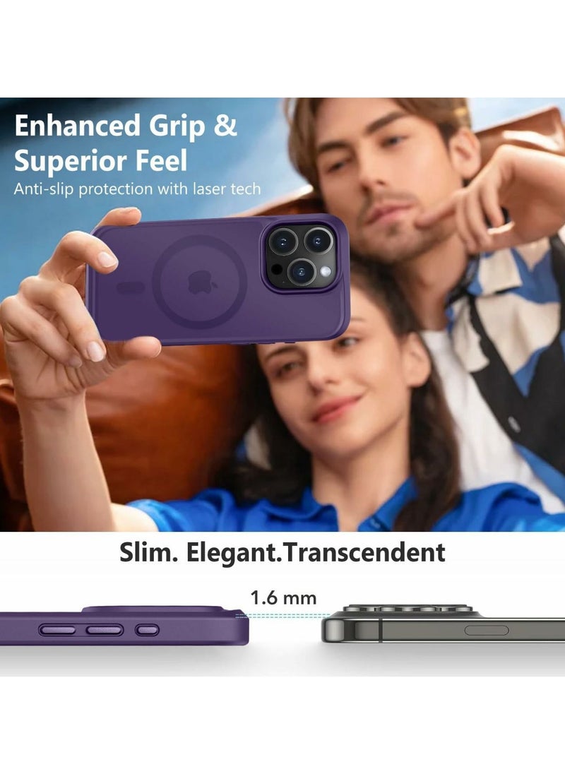 Denx Matte Magnetic case for iPhone 15 Pro Max, High Grade Drop Protection with Shockproof Strip, Translucent Matte Back Phone Case (Dark Purple)  - Image 5