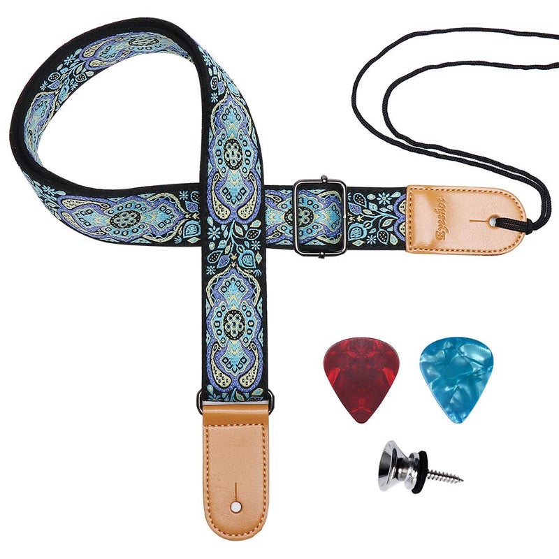 Eyeshot Ukulele Strap, Hawaiian Jacquard Blue Totem Ukelele Shoulder Strap, Suitable for Soprano Concert Tenor Baritone String Instruments - Image 1