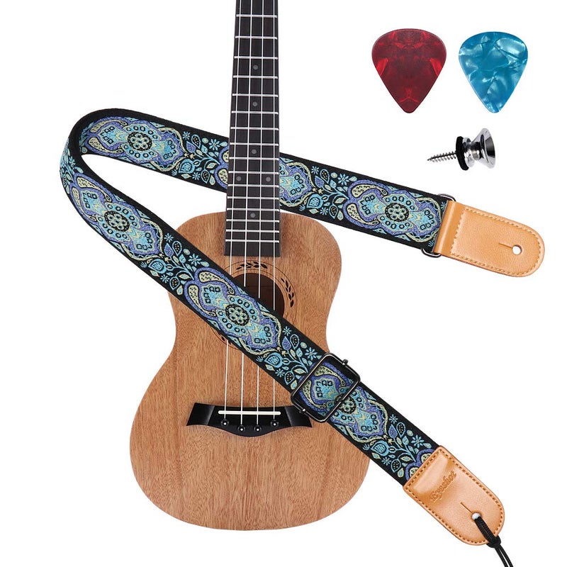 Eyeshot Ukulele Strap, Hawaiian Jacquard Blue Totem Ukelele Shoulder Strap, Suitable for Soprano Concert Tenor Baritone String Instruments - Image 2