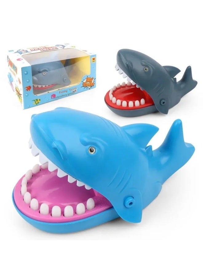 Stress Relief Shark Bite Finger Toy Evil Dog Dinosaur Pirate Bucket Parent-Child Interaction Children's Prank Toys-Color:Shark [window Box] Blue - Image 1