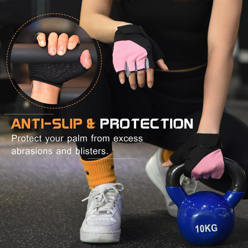 sunnex Workout Gloves for Women - Breathable Weight Lifting Gloves with Non-Slip Silicone Padding, Fingerless Gym Gloves for Cycling, Rowing, Pull Ups & Training (4 Sizes) - Image 5