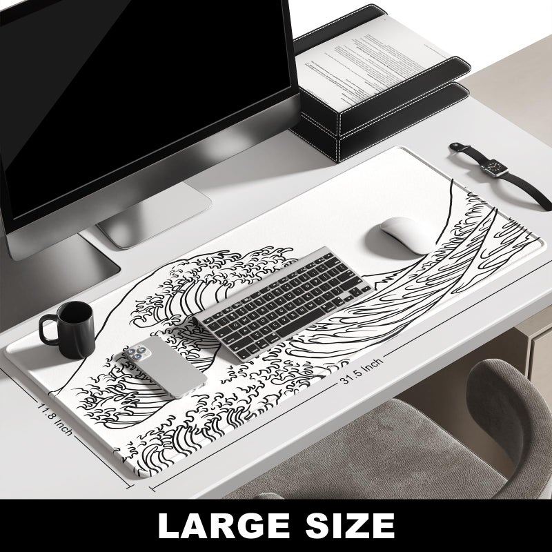 BOSOBO Large Mouse Pad, Desk Pad, XXL XL Extended Gaming Mouse Pad, Desk Mat for Office & Home, Long Keyboard Mat, Desktop Full Cover 31.5" x 11.8", Minimalist Topographic Map White - Image 2