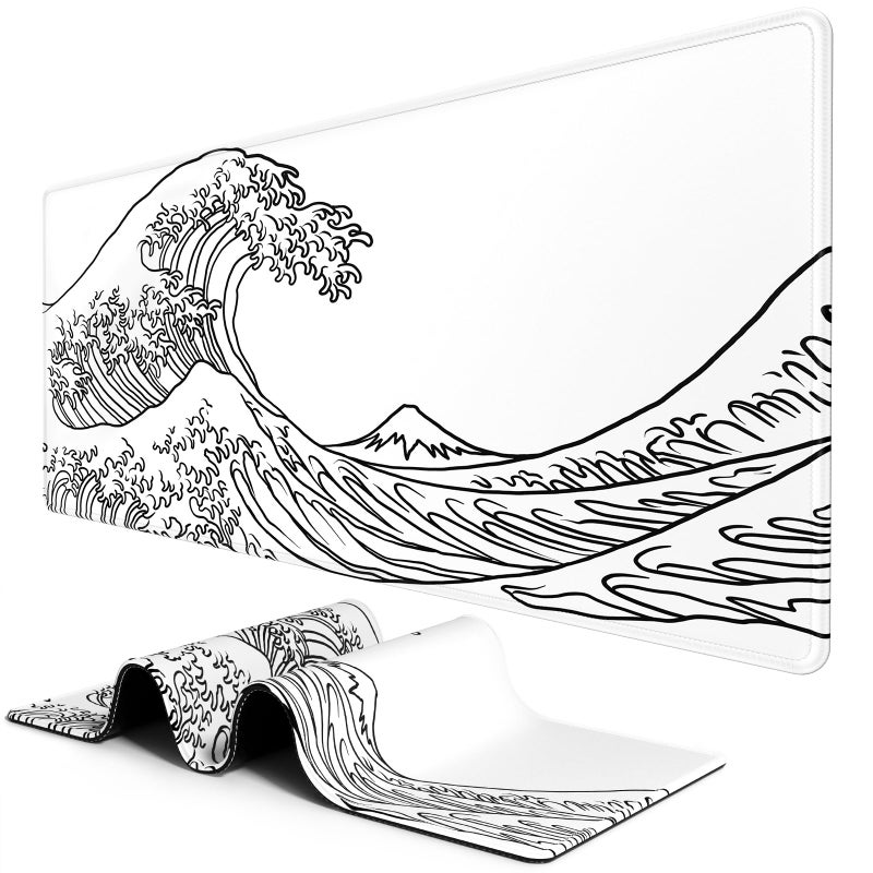 BOSOBO Large Mouse Pad, Desk Pad, XXL XL Extended Gaming Mouse Pad, Desk Mat for Office & Home, Long Keyboard Mat, Desktop Full Cover 31.5" x 11.8", Minimalist Topographic Map White - Image 1
