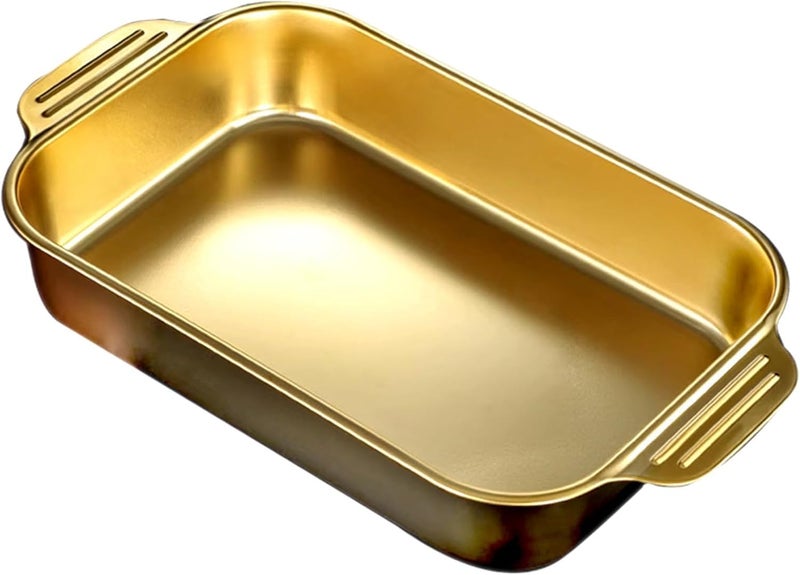 Valajogi Rectangular Deep Stainless Steel Roasting Pan Lasagna Pan with HandlesRoaster Tray Baking Sheet Steam Pan for Casserole Turkey Bread Steak Oven Dishwasher Safe Golden - Image 1