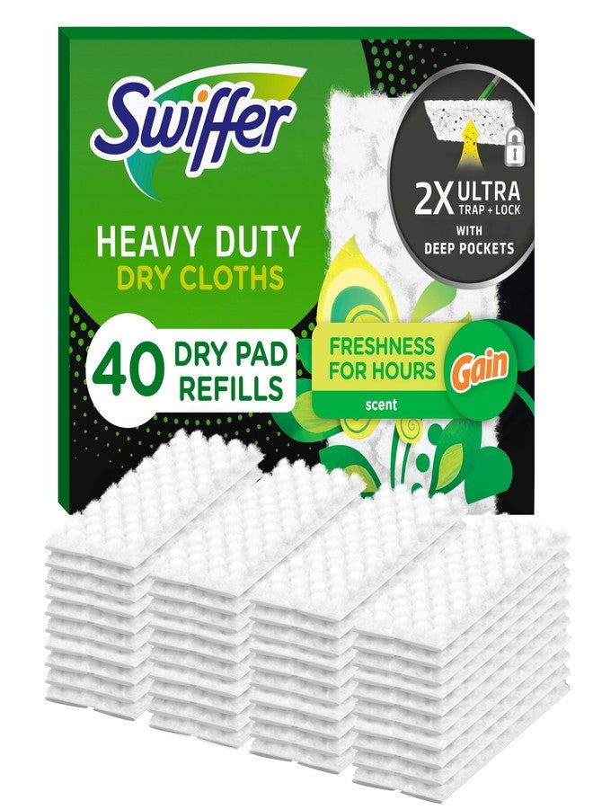 Swiffer سويفر مسح + ممسحة، إعادة تعبئة وسادات جافة، منظف أرضيات للأوساخ، الغبار، الشعر، قماش تنظيف للمسح في المنزل، الحمام، المطبخ، مناديل أرضية متعددة الاستخدامات، ثقيلة، غين، 40 قطعة