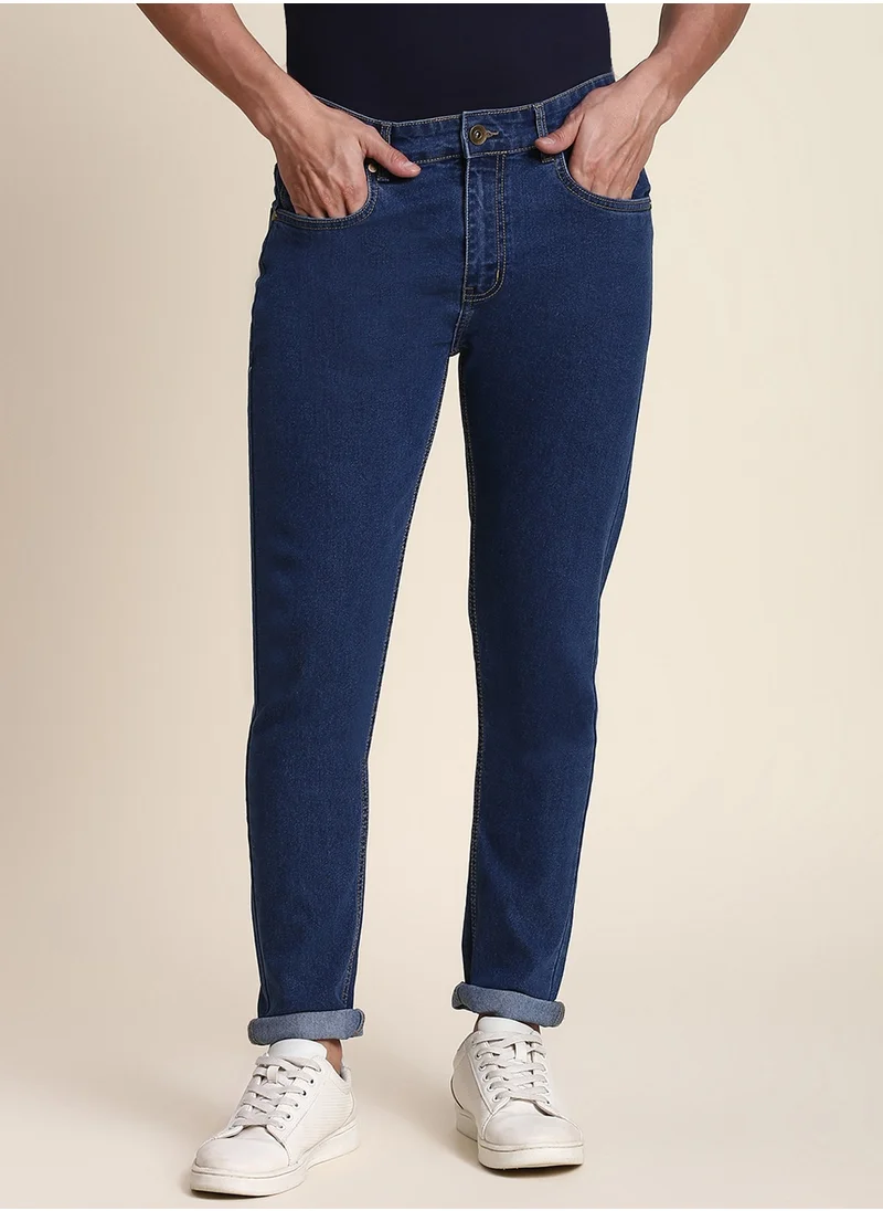 دينيس لينغو Slim Fit Denim Blue Men's Jeans with Button & Zip Closure