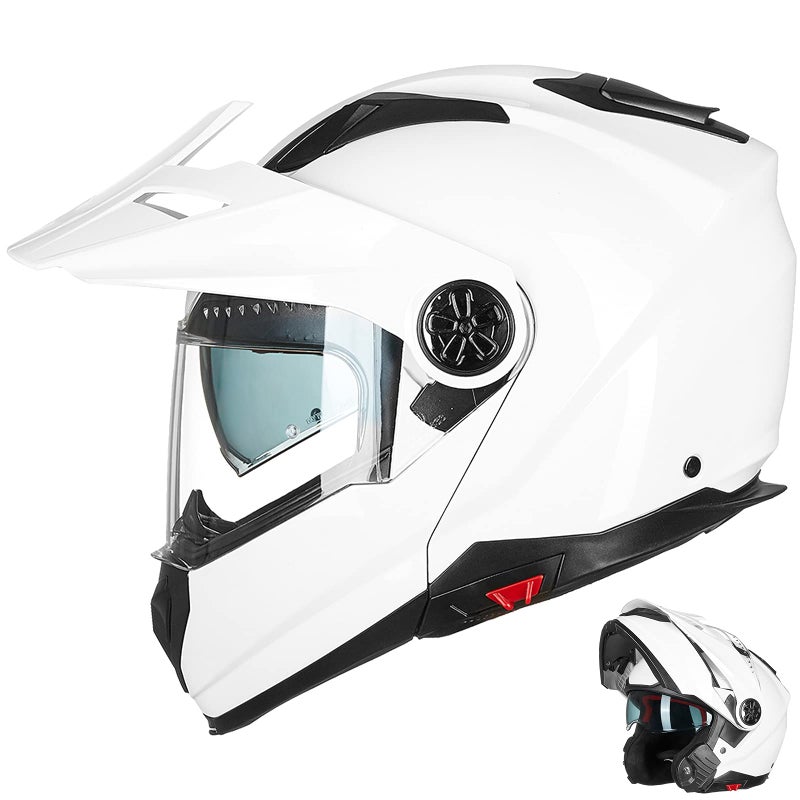 ILM Motorcycle Full Face Modular ATV Helmet Three in One Snowmobile Casco with Pinlock Anti Fog Visor for Men Women DOT Model 909FWhite XL