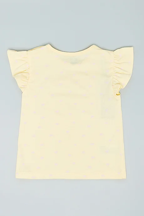 أر أند بي Typography Print Top with Crew Neck and Flutter Sleeves