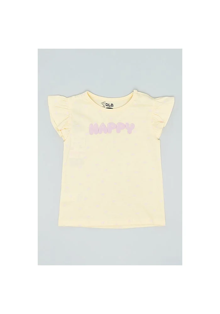 R&b Typography Print Top with Crew Neck and Flutter Sleeves