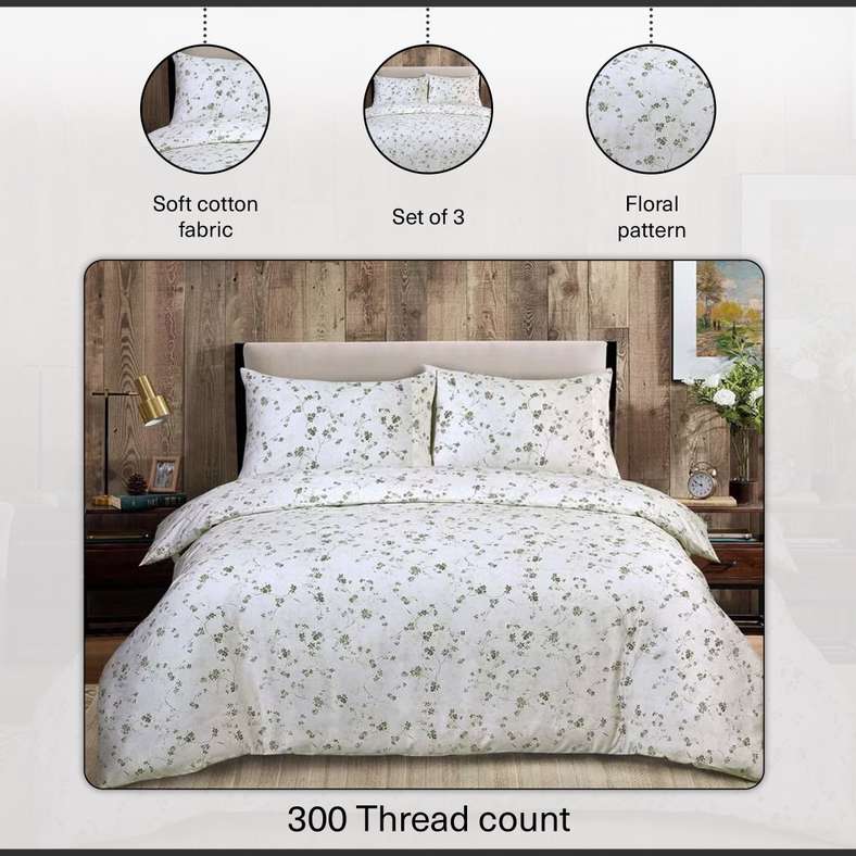 Pan Home Luxe Floreana  3-piece Queen Duvet Cover Set 200x200cm - Green - Image 1