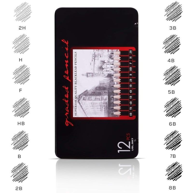 53 Arts 53 ArtsDrawing & Sketching Pencil Set of 12 (8B-2H) with A5 Sketch Book | 24 Sheets, 160 GSM | Professional Graphite Pencils for Artists, Students  - Image 2