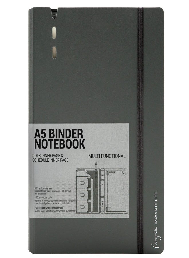 CAGIE A5 Binder 6 Ring Notebook with Dividers Refillable Planner Binder with Pockets, Refill Paper Include Planning Square Ruled and Dotted Pages, 6.89 x 9.25 In, (Grey, A5 Daily¨ Page) - Image 1
