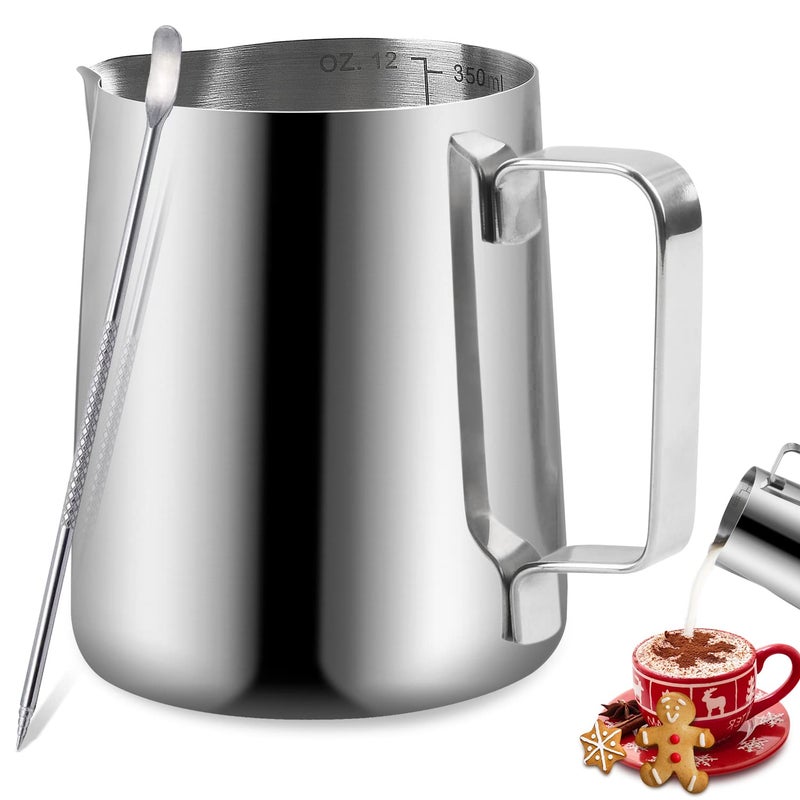 iHeartYard Stainless Steel Espresso Milk Frothing Pitcher  12OZ350ML Coffee Milk Frother Cup with Decorating Art Pen for Espresso Machine Latte Art 