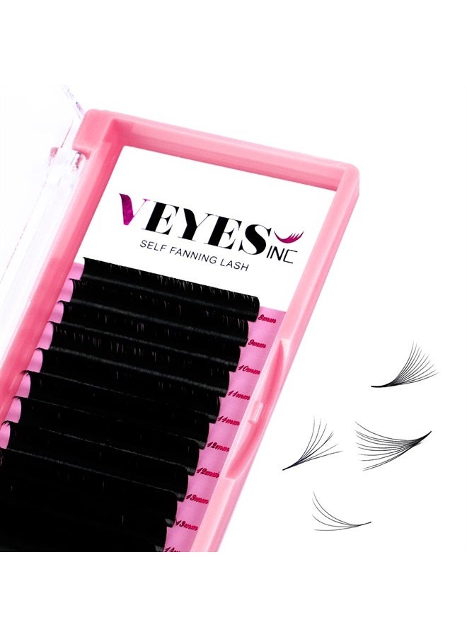 VEYES INC Eyelash Extension Easy Fan Volume Lashes 0.03 C-Curl 12mm, Self Fanning Lash Extension Supplies, Premium Faux Mink Lashes Jet Black - Image 1