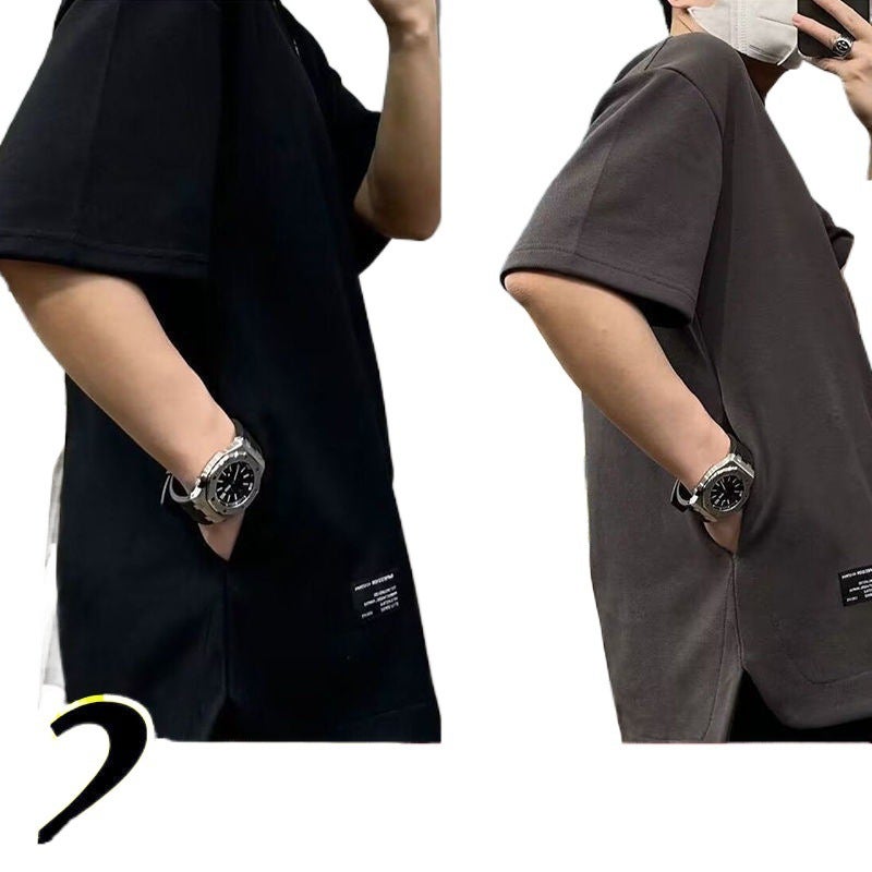 Summer Men'S T-Shirt Hidden Pocket Short-Sleeved T-Shirt Round Neck New All-Match Solid Color Fashionable Loose Plus Size Base - Image 5
