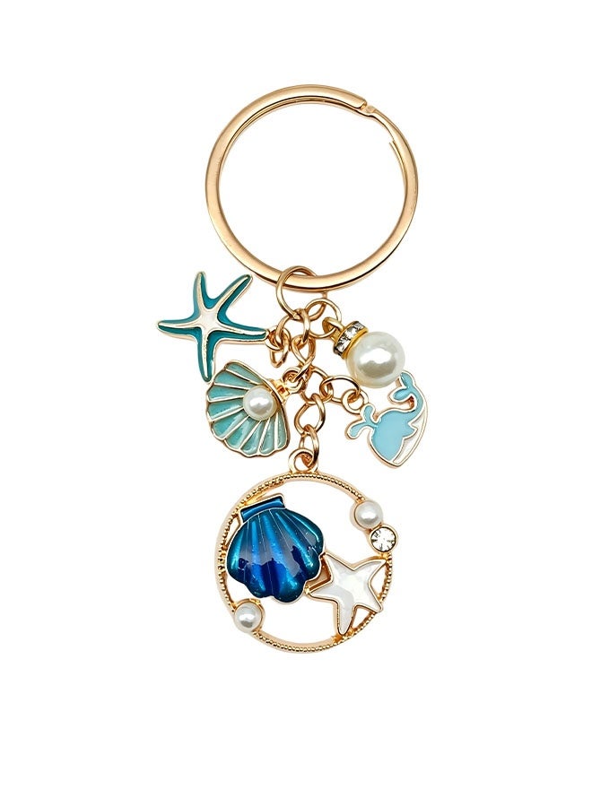 Happy D 2-Piece Set Ocean-Style Mermaid Keychains — Shell, Starfish, Dolphin, and Cute Pearl Beads - Image 4