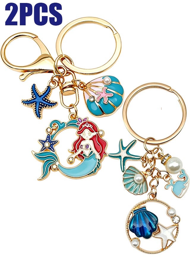 Happy D 2-Piece Set Ocean-Style Mermaid Keychains — Shell, Starfish, Dolphin, and Cute Pearl Beads - Image 1