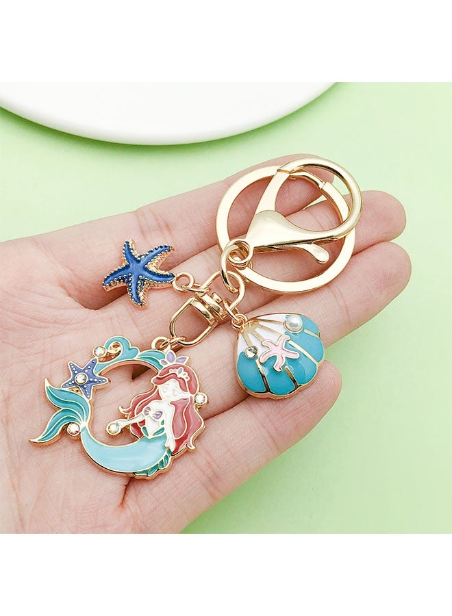 Happy D 2-Piece Set Ocean-Style Mermaid Keychains — Shell, Starfish, Dolphin, and Cute Pearl Beads - Image 5