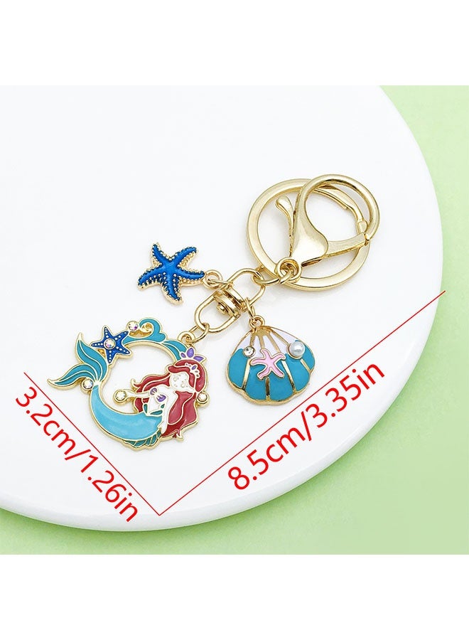 Happy D 2-Piece Set Ocean-Style Mermaid Keychains — Shell, Starfish, Dolphin, and Cute Pearl Beads - Image 3