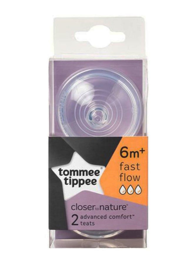 tommee tippee Closer To Nature Advanced Comfort Fast Flow Teats, 6m+, Pack Of 2 - Clear - Image 2