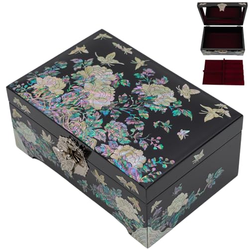 February Mountain Mother of Pearl Jewelry Organizer Box with Ring Tray - Birthday Christmas Anniversary Mothers day Gifts for women who have everything - Image 1