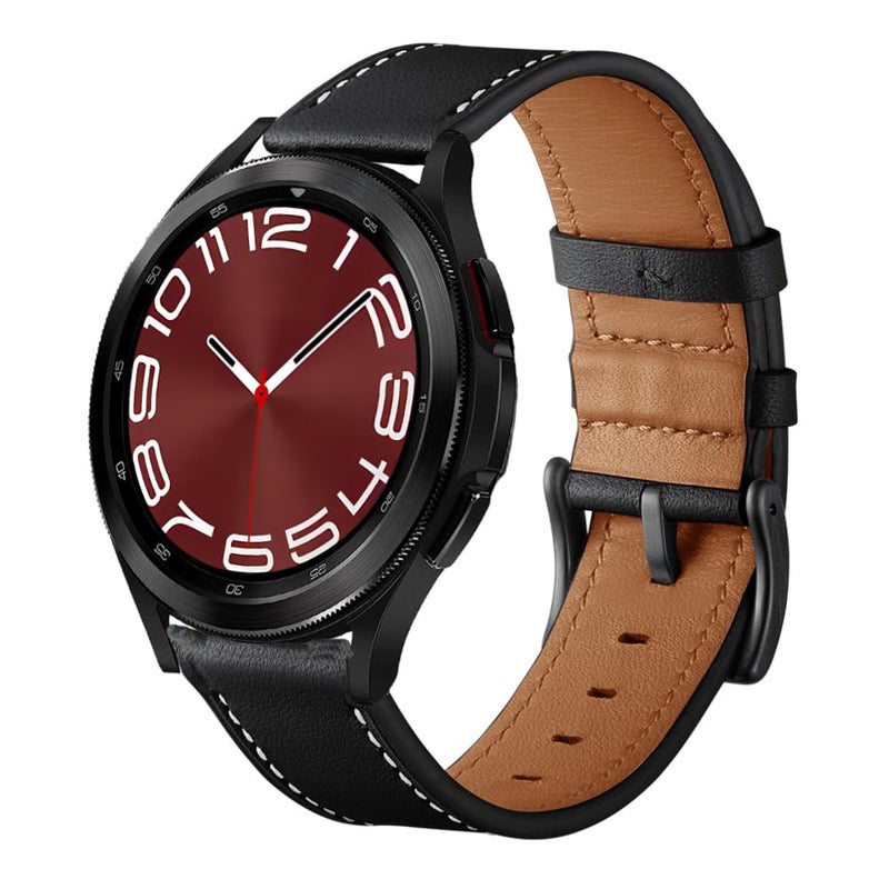 Olytop Galaxy Watch 5 Pro Bands/Watch 7/FE/6/5/4/ Bands 44mm 40mm, Galaxy Watch 6/4 Band Classic 47mm 46mm 43mm 42mm, 20mm Leather Wristband Replacement Strap for Samsung Watch 4/5/6/7, Black - Image 3