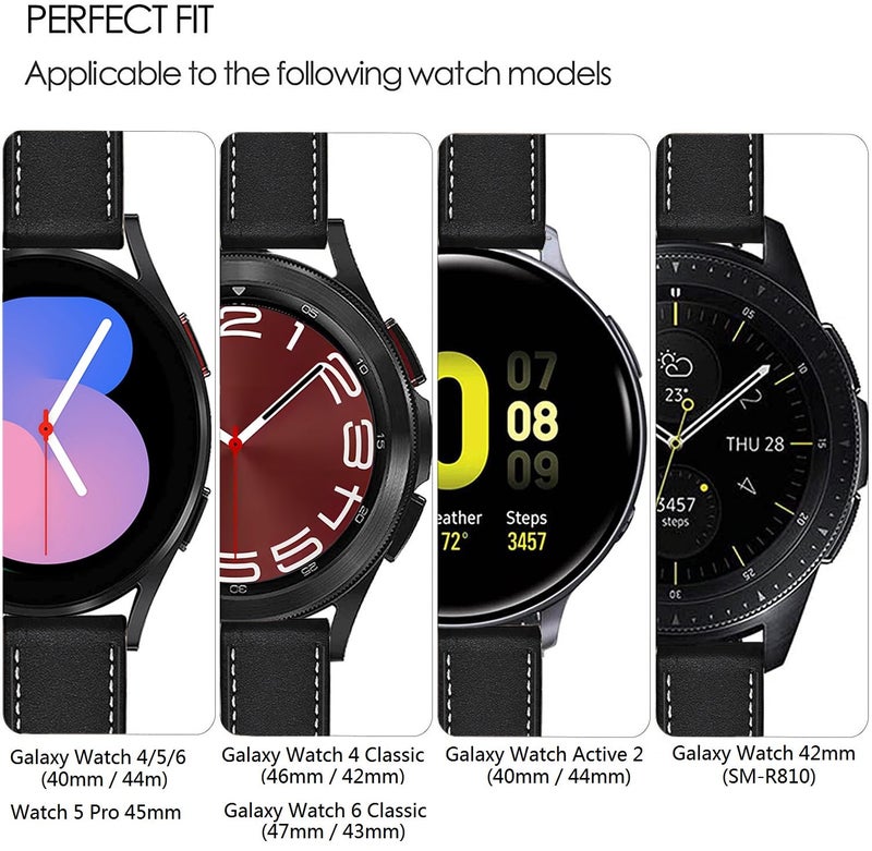 Olytop Galaxy Watch 5 Pro Bands/Watch 7/FE/6/5/4/ Bands 44mm 40mm, Galaxy Watch 6/4 Band Classic 47mm 46mm 43mm 42mm, 20mm Leather Wristband Replacement Strap for Samsung Watch 4/5/6/7, Black - Image 2