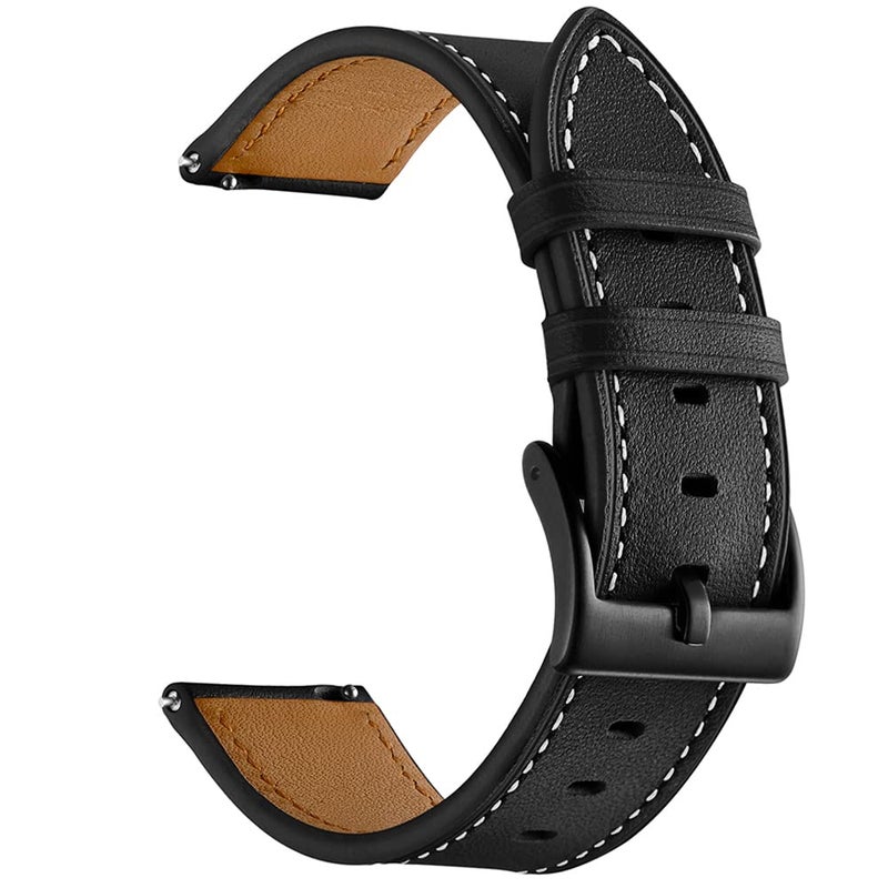 Olytop Galaxy Watch 5 Pro Bands/Watch 7/FE/6/5/4/ Bands 44mm 40mm, Galaxy Watch 6/4 Band Classic 47mm 46mm 43mm 42mm, 20mm Leather Wristband Replacement Strap for Samsung Watch 4/5/6/7, Black - Image 1