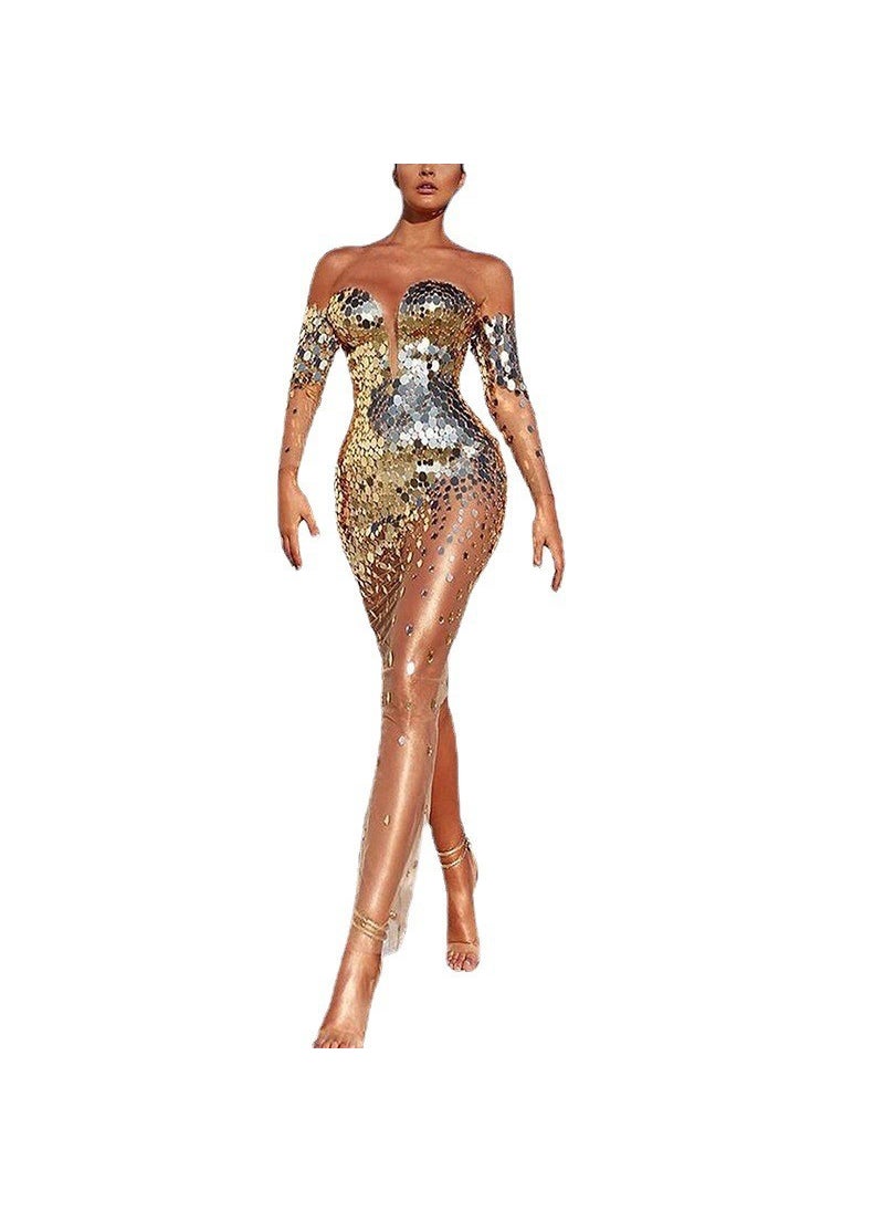 2024 Elegant Off-Shoulder Host Gown Silver