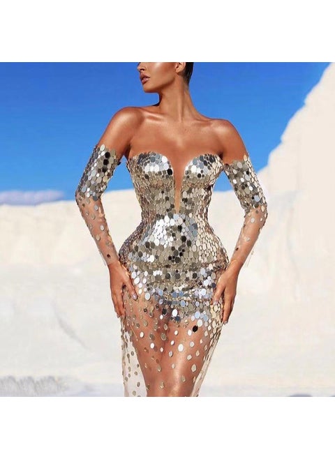 2024 Elegant Off-Shoulder Host Gown Silver