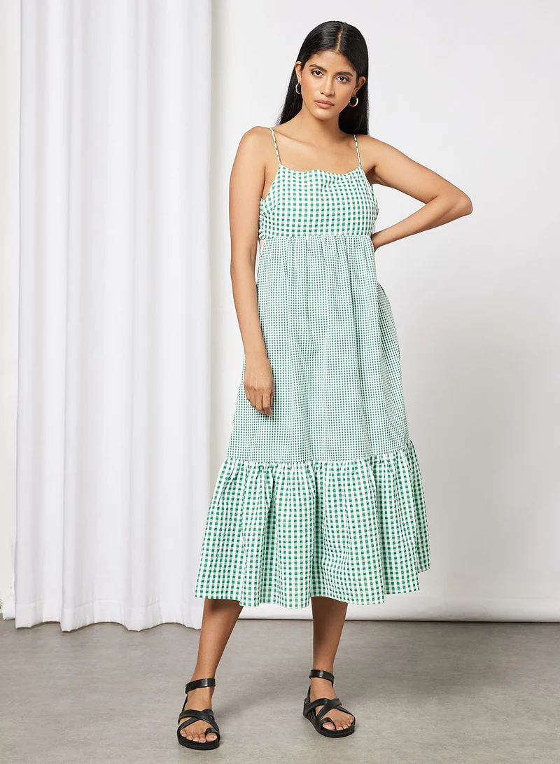 MANGO Checked Midi Strap Dress