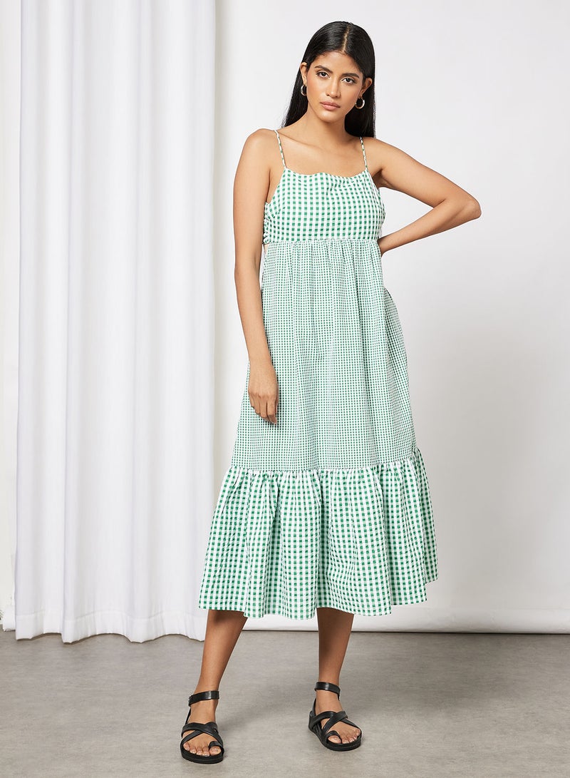MANGO Checked Midi Strap Dress - Image 1