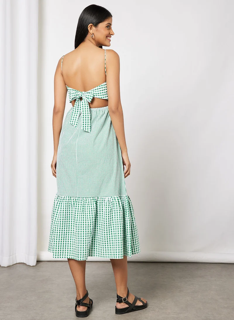 MANGO Checked Midi Strap Dress