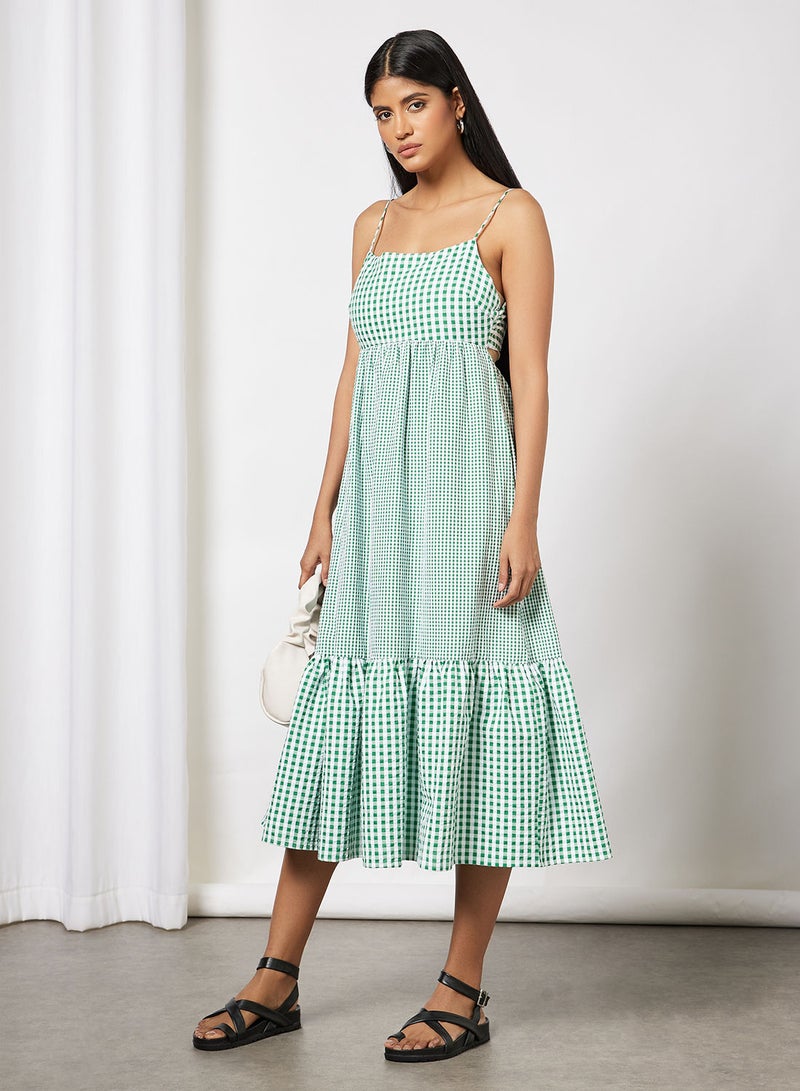MANGO Checked Midi Strap Dress - Image 4