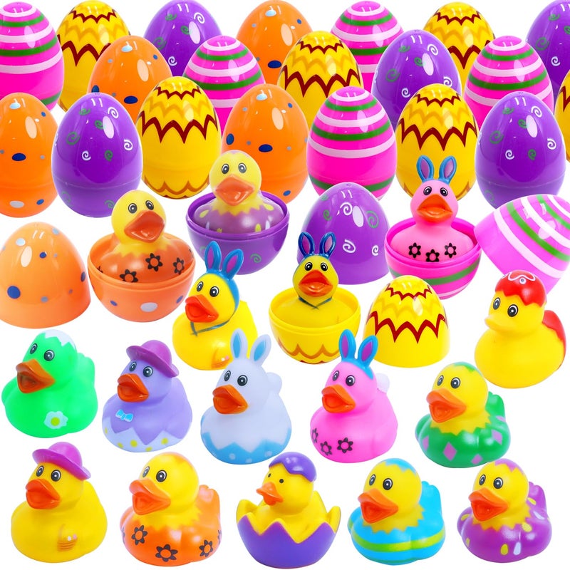 Yomwet 24 Pcs Easter Eggs with Rubber Duck Toys for Kids Colorful Easter Eggs Filled with Assorted Bunny Rabbit Duckies for Fun Rubber Bath Toys Easter Basket Stuffers and Party Favors - Image 3