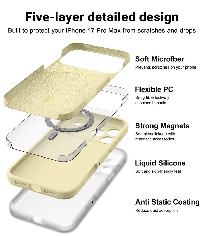 OTOFLY Magnetic for iPhone 17 Pro Max Case,Compatible with Magsafe,Classic Liquid Silicone Mobile Phone Case,Integrated Camera Control Button,Anti-Scratch Microfiber Lining, Yellow - Image 4