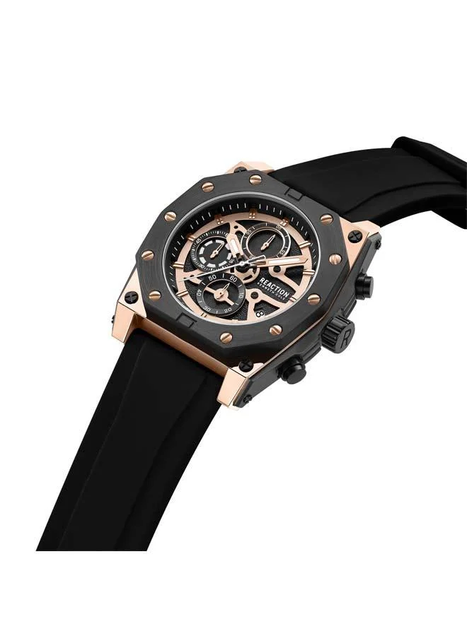 Kenneth Cole Reaction Rose Gold Dial Black Silicone Strap Chronograph Watch for Men, 52.4mm