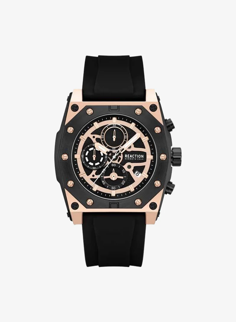 Kenneth Cole Reaction Rose Gold Dial Black Silicone Strap Chronograph Watch for Men, 52.4mm