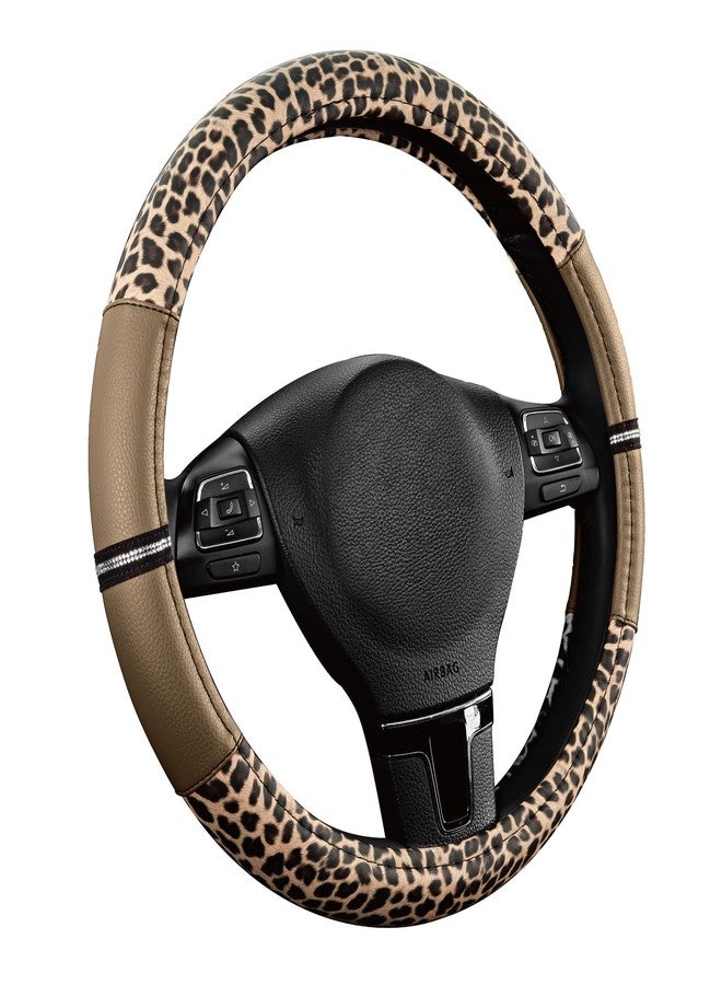 Road Comforts Leopard Steering Wheel Cover - Made with PVC Leather Cheetah Print - Anti-Slip, Universal Fit 14 1/2 inches to 15 inches - Beige - Image 2