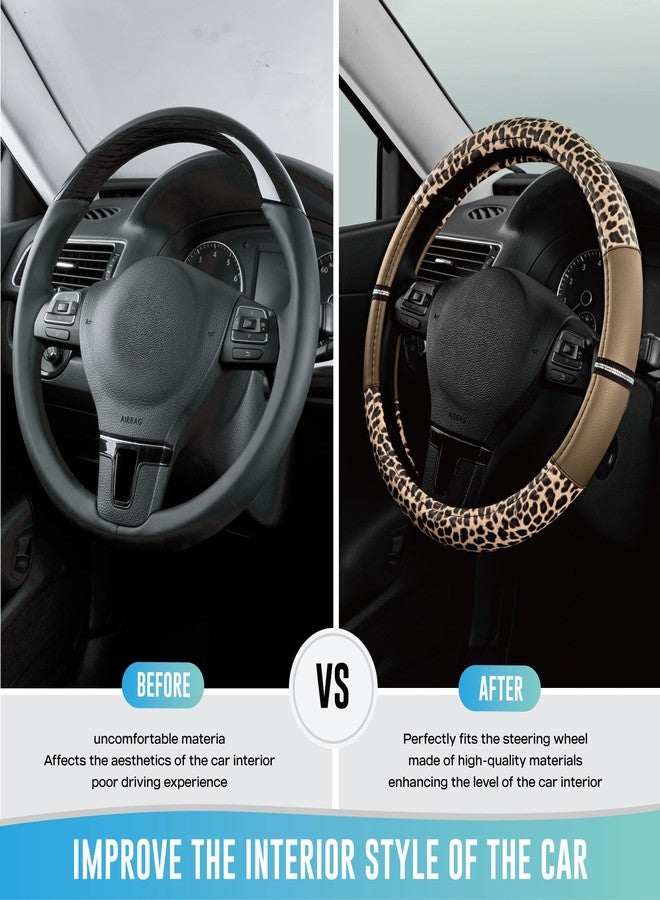 Road Comforts Leopard Steering Wheel Cover - Made with PVC Leather Cheetah Print - Anti-Slip, Universal Fit 14 1/2 inches to 15 inches - Beige - Image 3