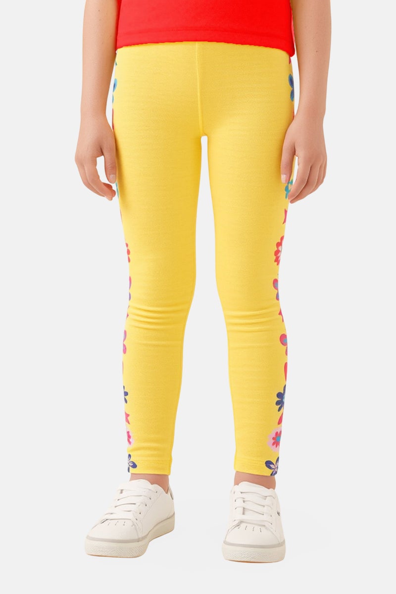 Hamleys Toddlers Girl Pull On Floral Print Leggingins, Yellow - Image 1