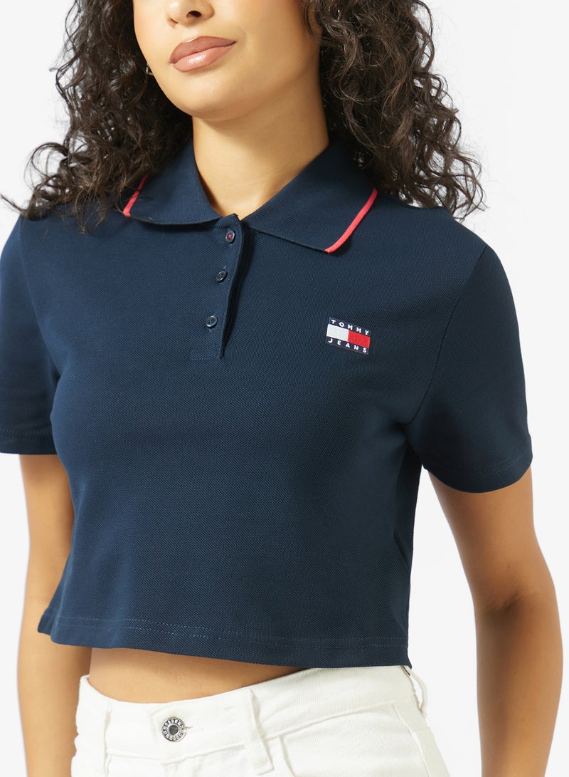 TOMMY JEANS Tommy Badge Boxy Cropped Polo Shirt - Image 3