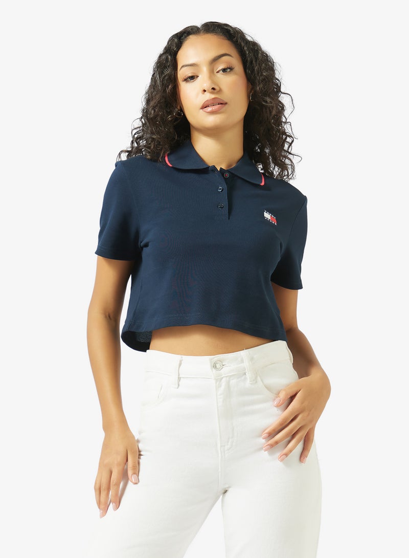 TOMMY JEANS Tommy Badge Boxy Cropped Polo Shirt - Image 1