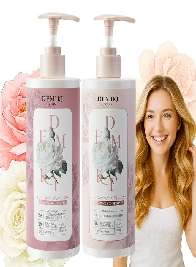 DEMIKI Japanese Shampoo and Conditioner Set for Women, Shampoo and Conditioner Set for Oily Hair, Sulfate Free, Rose Scent, Anti Dandruff, Clarifying, Moisturizing, Hydrolyzed Keratin Hair Care, 32oz - Image 1