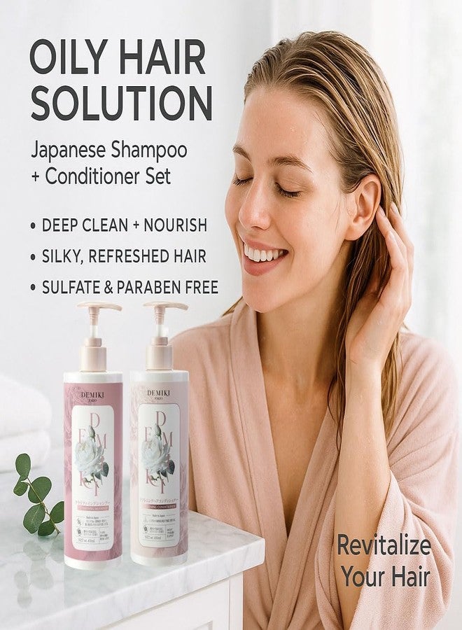 DEMIKI Japanese Shampoo and Conditioner Set for Women, Shampoo and Conditioner Set for Oily Hair, Sulfate Free, Rose Scent, Anti Dandruff, Clarifying, Moisturizing, Hydrolyzed Keratin Hair Care, 32oz - Image 2