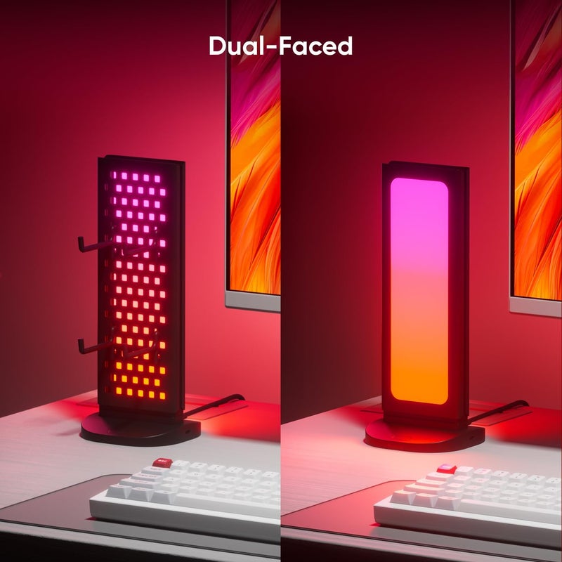 نانوليف حامل مكتب Pegboard – محور مكتب ثلاثي الوظائف مع إضاءة LED مزدوجة الجوانب، شحن USB-A وUSB-C، تخزين لوحة Pegboard بطول 950 مم، 50 لومن، 64 مصباح RGB LED، يعمل مع تطبيق لسطح المكتب (ويندوز وماك) - Image 5